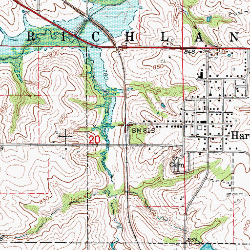 Topographic Map of Hartford, IA