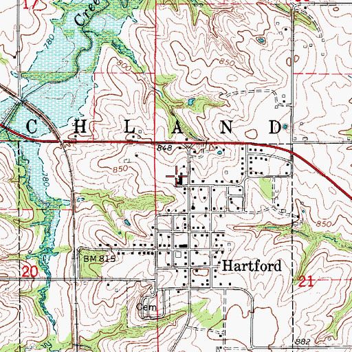 Topographic Map of Hartford Middle School, IA