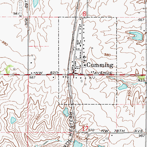 Topographic Map of Cumming Post Office, IA