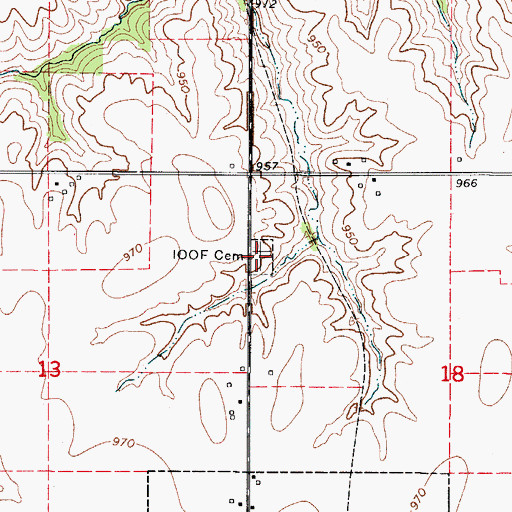 Topographic Map of Milo International Order of Odd Fellows Cemetery, IA