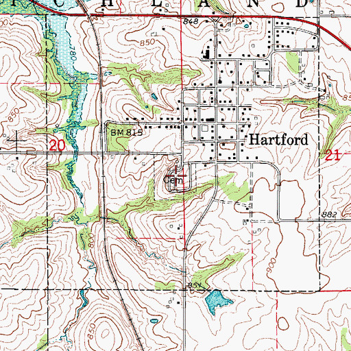 Topographic Map of Hartford Cemetery, IA