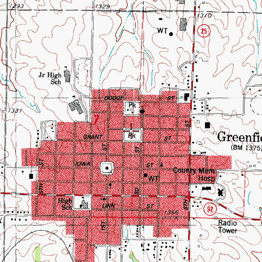 Topographic Map of Greenfield City Park, IA