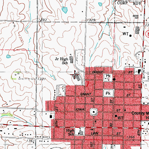 Topographic Map of Nodaway Valley East Elementary School, IA