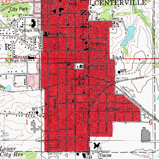 Topographic Map of Centerville (historical), IA