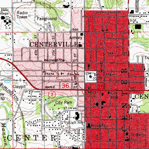 Topographic Map of Centerville Post Office, IA