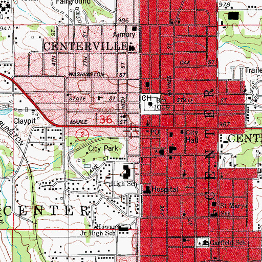 Topographic Map of Centerville Family Care Center, IA