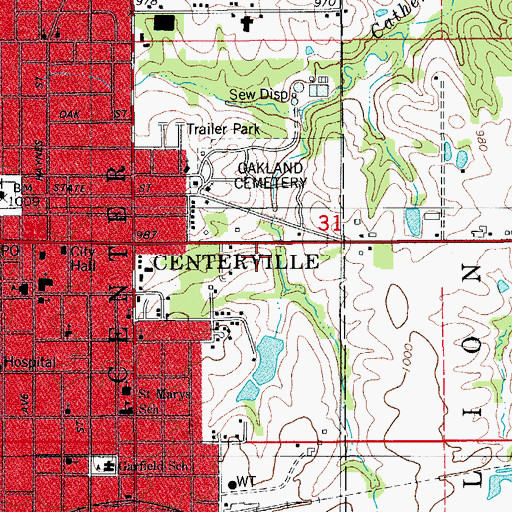 Topographic Map of Centerville Assembly of God Church, IA