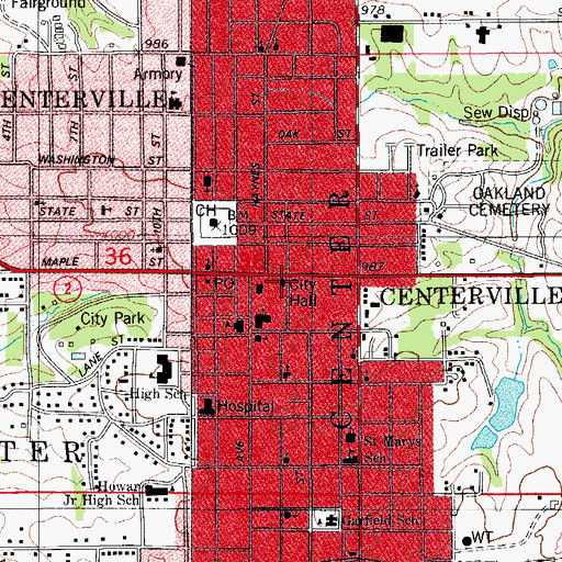 Topographic Map of Centerville City Hall, IA