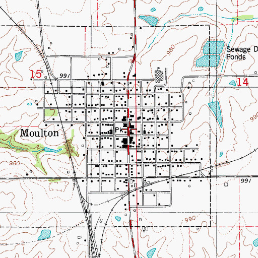 Topographic Map of Moulton Post Office, IA