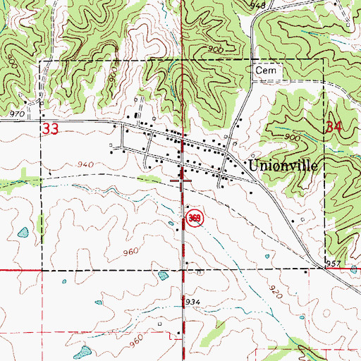 Topographic Map of Unionville (historical), IA