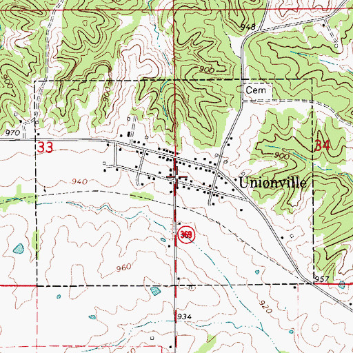 Topographic Map of Unionville Post Office, IA