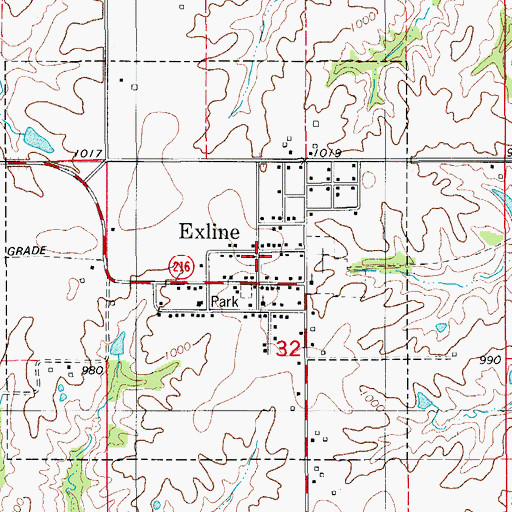 Topographic Map of Exline Post Office, IA