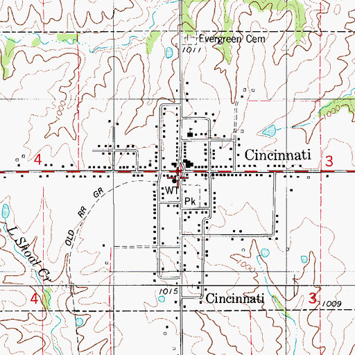 Topographic Map of Cincinnati (historical), IA