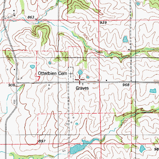 Topographic Map of Otterbein South Cemetery, IA