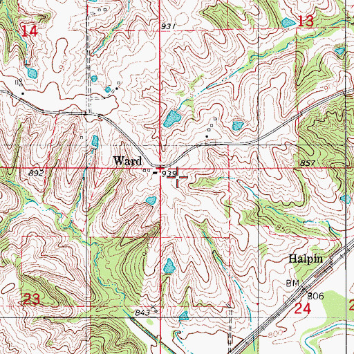 Topographic Map of Ward Post Office (historical), IA
