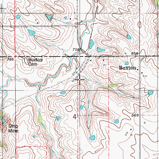 Topographic Map of Buxton Post Office (historical), IA