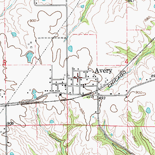 Topographic Map of Avery Post Office (historical), IA