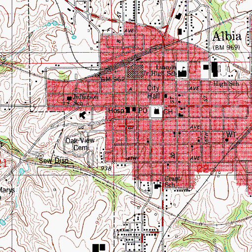 Topographic Map of Albia Fire Department, IA