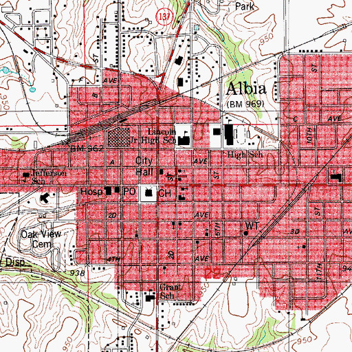 Topographic Map of Albia Public Library, IA