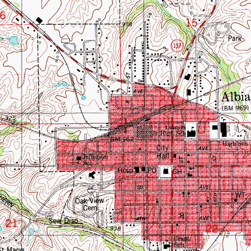 Topographic Map of Albia, IA