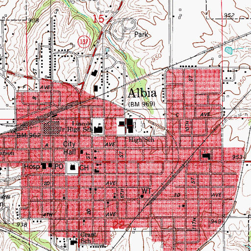 Topographic Map of Albia High School, IA
