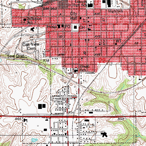 Topographic Map of Grant Elementary School, IA