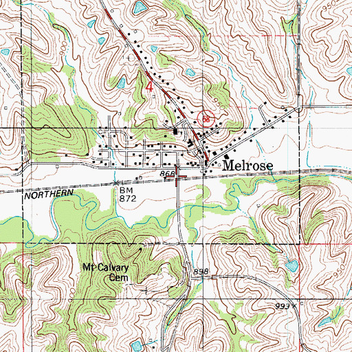 Topographic Map of Melrose, IA