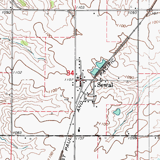 Topographic Map of Sewal Post Office (historical), IA