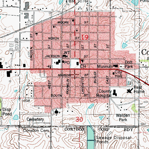 Topographic Map of Corydon Fire Department, IA