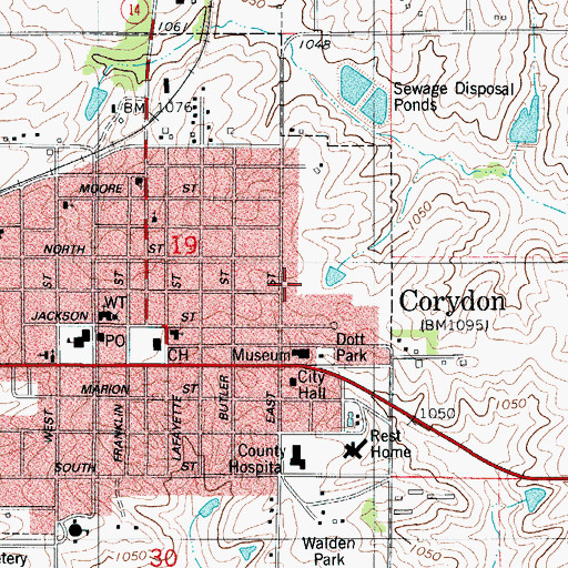 Topographic Map of Wayne County Museum Library, IA