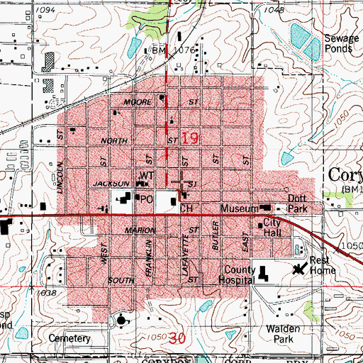 Topographic Map of Wayne County Sheriff's Office, IA