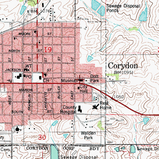 Topographic Map of Prairie Trails Museum, IA