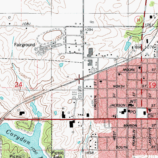 Topographic Map of Corydon, IA