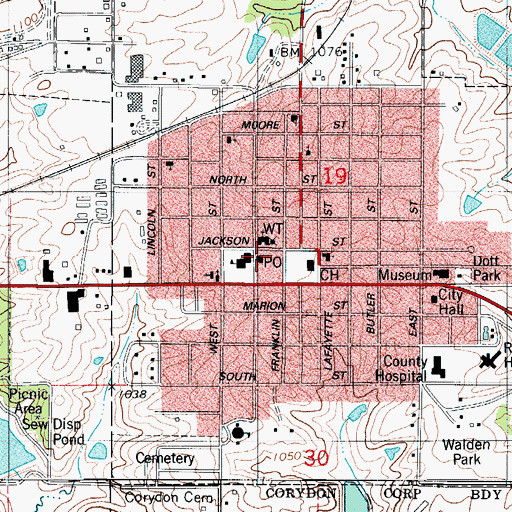 Topographic Map of Corydon Post Office, IA