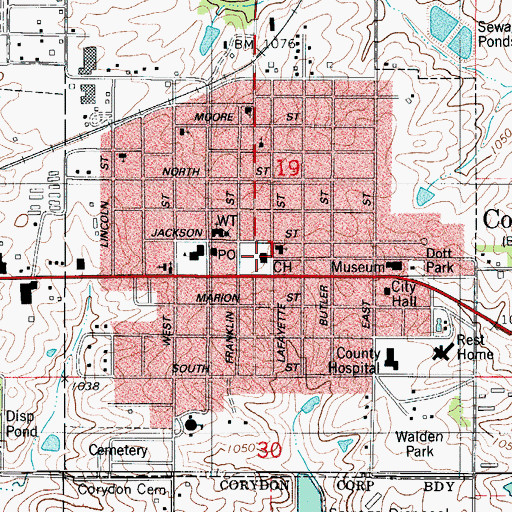 Topographic Map of Wayne County Courthouse, IA