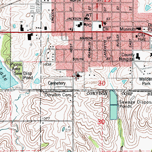 Topographic Map of Wayne Elementary School, IA
