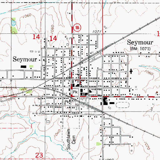 Topographic Map of Seymour Post Office, IA