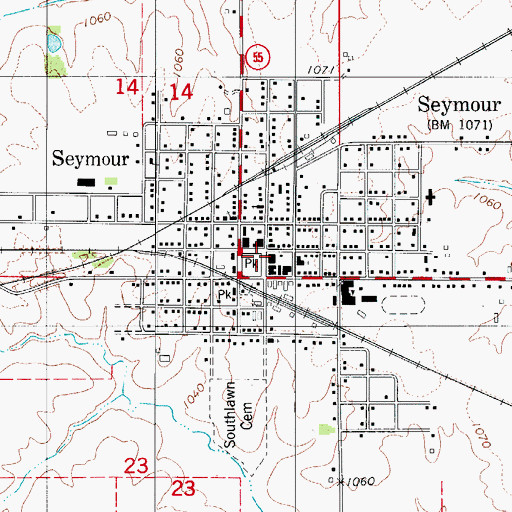Topographic Map of Seymour Public Library, IA