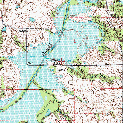 Topographic Map of Jones Cemetery, IA