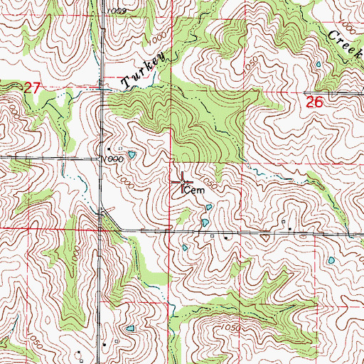 Topographic Map of Shriver Cemetery (historical), IA