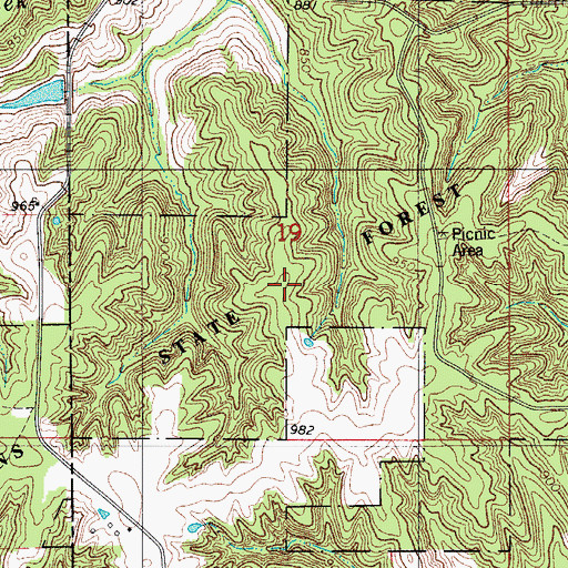 Topographic Map of Stephens State Forest - Thousand Acre Unit, IA