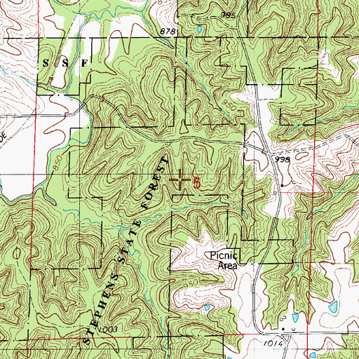 Topographic Map of Stephens State Forest - Cedar Creek Unit, IA