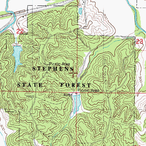 Topographic Map of Stephens State Forest - Lucas Unit, IA