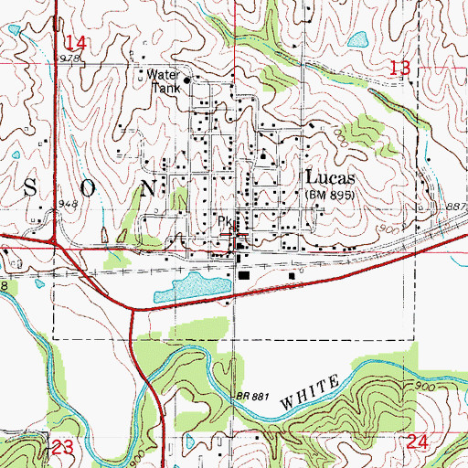 Topographic Map of Lucas Assembly of God Church, IA