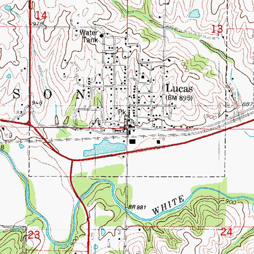 Topographic Map of Lucas City Hall, IA