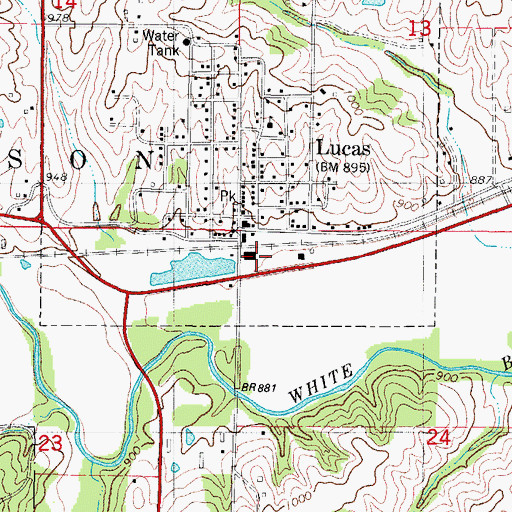 Topographic Map of Lucas, IA