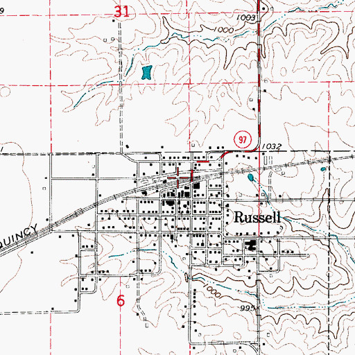 Topographic Map of Russell, IA