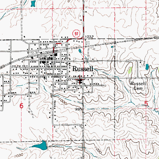 Topographic Map of Russell Community School, IA