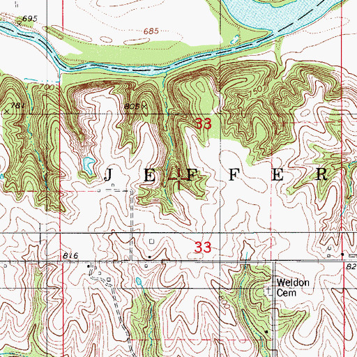 Topographic Map of Cedar Bluffs Natural Area, IA