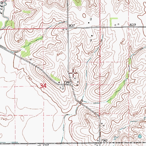 Topographic Map of Oneska Post Office (historical), IA